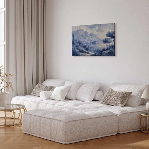  Slika - Blue Bay - Italian landscape of Lake Como painted with blue ink 60x40 Na talijanskom platnu Cene