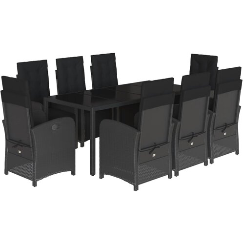  9-dijelni vrtni blagovaonski set s jastucima crni od poliratana Crna Dužina stola 190 cm Slike