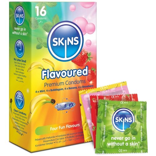 Skins - aromatizirani kondomi - menta, žvakaća guma, banana, jagoda (8 kom) Cene