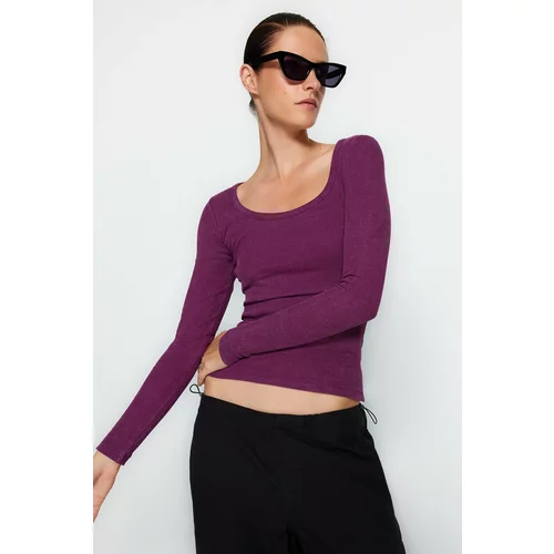 Trendyol Purple Anti-aging/Faded Effect Corduroy Neckline Fitted with Stretchy Knitting Cotton Blouse