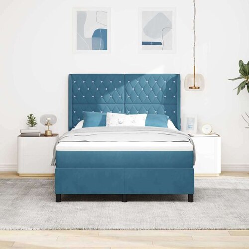 vidaXL Box spring krevet s uzglavljem Plava 140 x 200 cm Baršun Cijene