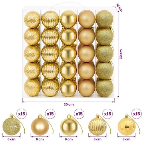  Set božićnih kuglica 75 kom. Zlatno 6 cm Polistiren - Zlatno Slike