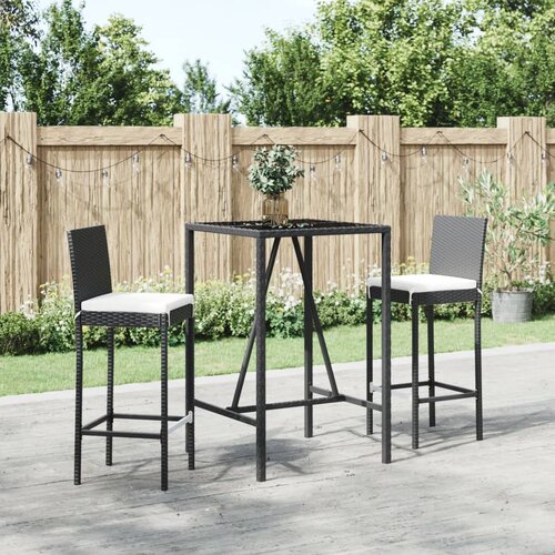  3-dijelni vrtni barski set od poliratana s jastucima crni Crna 70 cm table length Cene