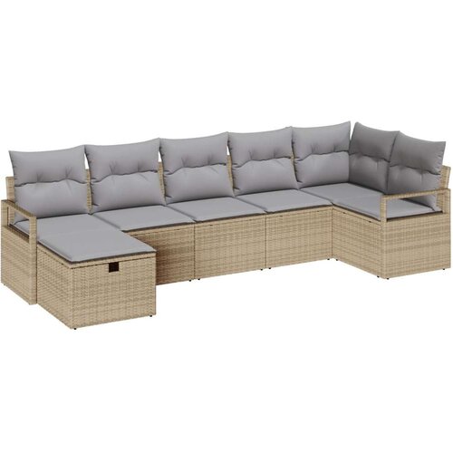  7-dijelna garnitura za vrt s jastucima Bež Poli Ratan  2-sjedalna garnitura za vrt s jastucima Bež Poli Ratan Cijene