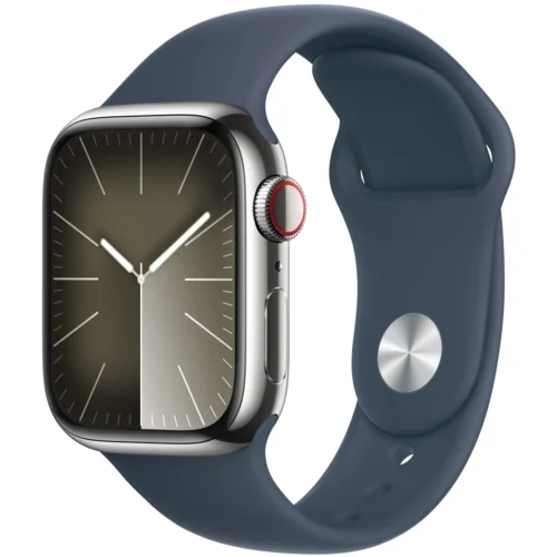 Apple Watch Series 9 GPS + Cell 45mm Silver SSC, Storm Blue SB S/M, (MRMN3QCA)