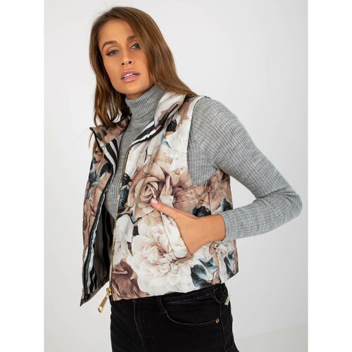 Fashion Hunters Ladies' beige quilted vest with flowers Slike
