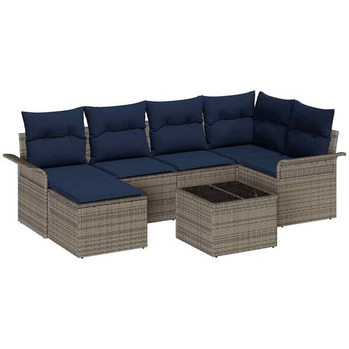  Sjedeća garnitura za vrt 7 kom. Siva poliratan 242,5 x 132,5 x 69 cm Slike