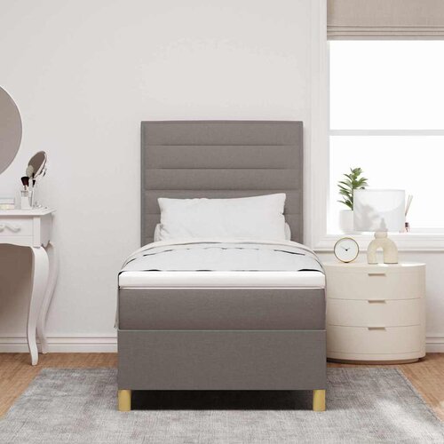  LED Box Spring Krevet s madracem Sivo-smeđa 90 x 190 cm tkanina Slike