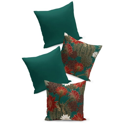 Kate Louise Set od 4 zeleno-crvene jastučnice Tropical, 45 x 45 cm Slike
