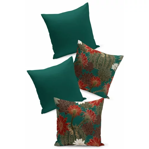 Kate Louise Set od 4 zeleno-crvene jastučnice Tropical, 45 x 45 cm