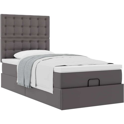 vidaXL Otomanski posteljni okvir z vzmetnico siv 80x200 cm um. usnje, (21608822) Cene