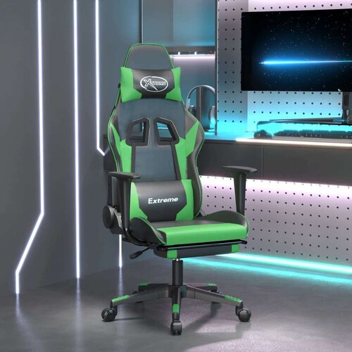  Masažni gaming stol z oporo za noge črno in zeleno umetno usnje, (21152267) Slike