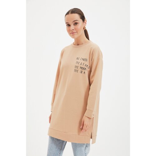 Trendyol Beige Printed Knitted Sweatshirt Slike