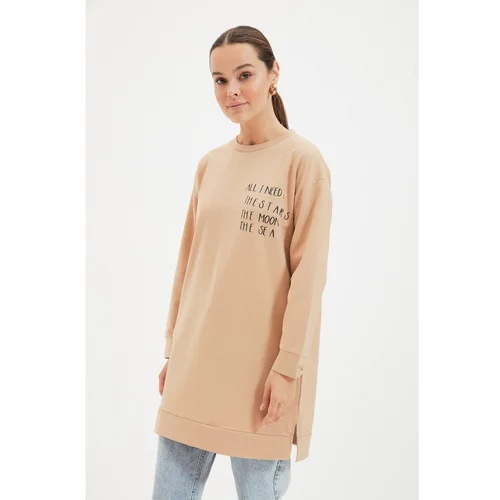 Trendyol Beige Printed Knitted Sweatshirt