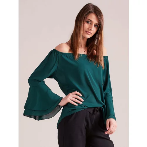 Yups Blouse with carmen neckline and flounces at the sleeves green