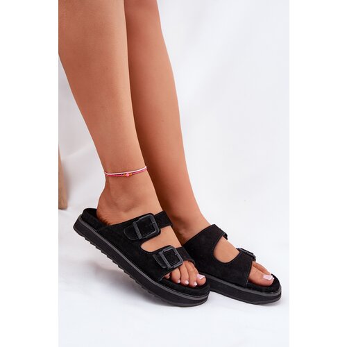 D.Franklin Women's Suede Slides With Buckles Black Cene
