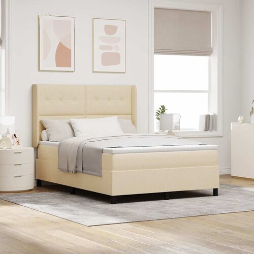  LED Box Spring Krevet s uzglavljem Krema 140 x 190 cm tkanina Cene
