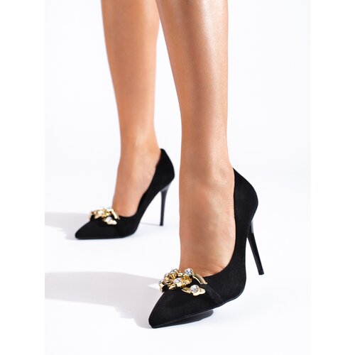 VINCEZA Suede black stilettos with Vincez chain Cijene