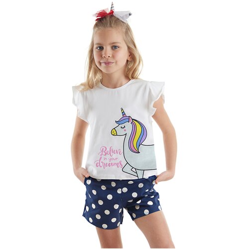 Denokids Sim Unicorn Girls Kids T-Shirt Poplin Shorts Set Slike
