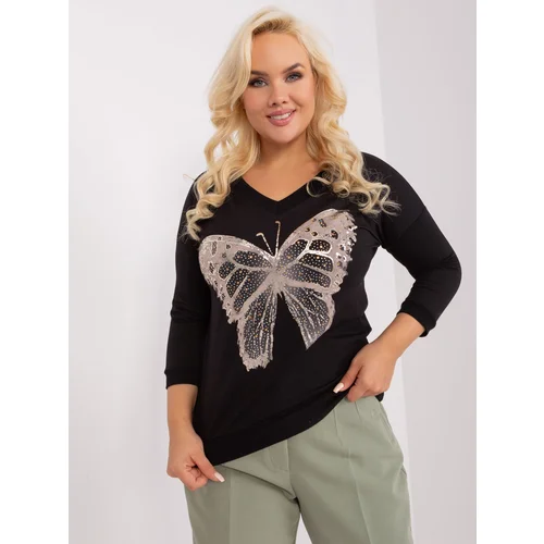 Fashion Hunters Black cotton blouse of larger size with prints