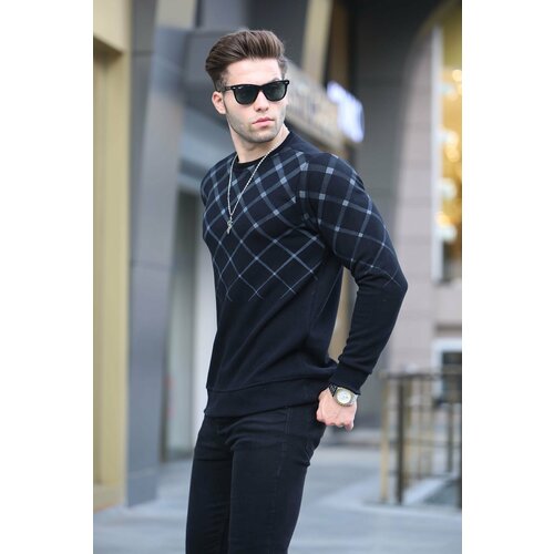 Madmext Black Patterned Crewneck Knitwear Sweater 6019 Cene