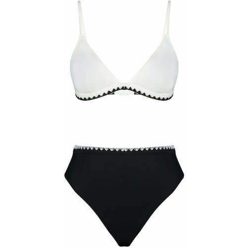 Trendyol Black and White Triangle Embroidered High Waist Regular Bikini Set Slike