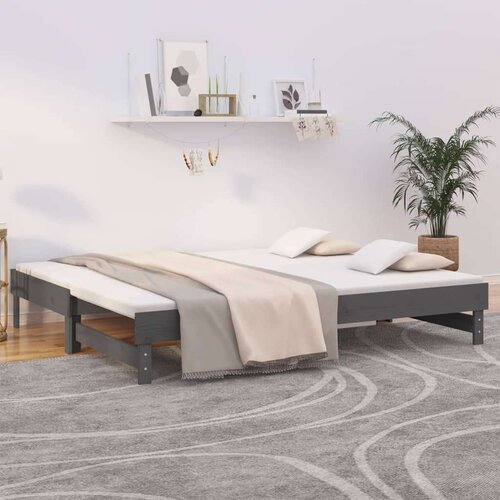  Izvlečna dnevna postelja siva 2x(90x200) cm trdna borovina, (20726509) Slike