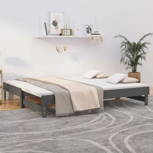  Izvlečna dnevna postelja siva 2x(90x200) cm trdna borovina, (20726509)