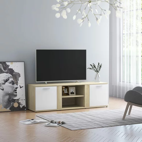 vidaXL TV omarica bela in sonoma hrast 120x34x37 cm iverna plošča