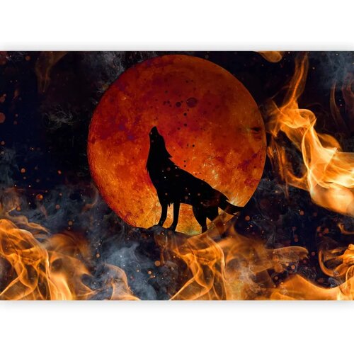  Foto tapeta - Wild nature - wolf on a background of a red moon in flames of fire 300x210 Standard Slike