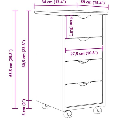  Mobilni ormar Crna 34 x 39 x 65,5 cm Čvrsto borovo drvo Slike