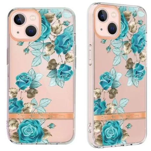 Chameleon Gumiran ovitek (TPUP) za Apple iPhone 14, flowers, modra