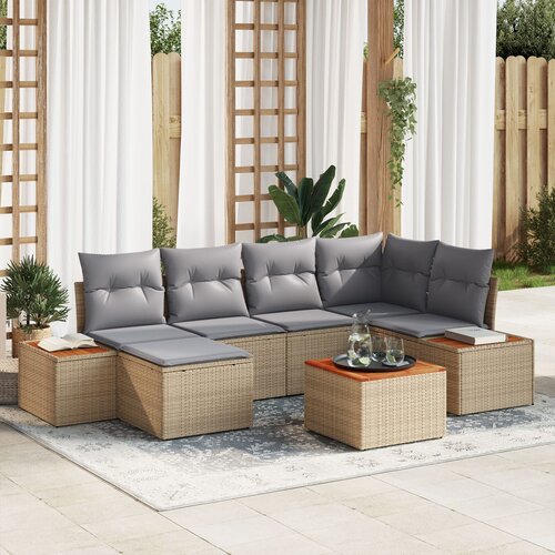 VidaXL set od 7 komada vrtnih sofa s jastučićima bež Poli ratan akacija Slike