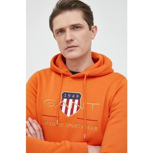 Gant Bluza moška, oranžna barva, s kapuco