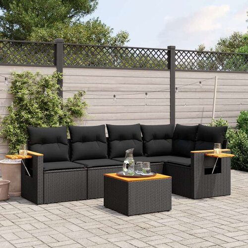 6-dijelni set vrtnih sofa s jastucima crni od poliratana Slike