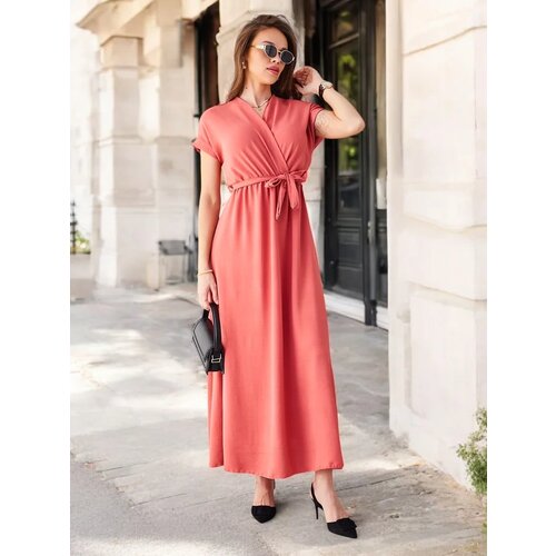 Resti Women's midi dress with a wrap neckline, short sleeves, and a belt Cene
