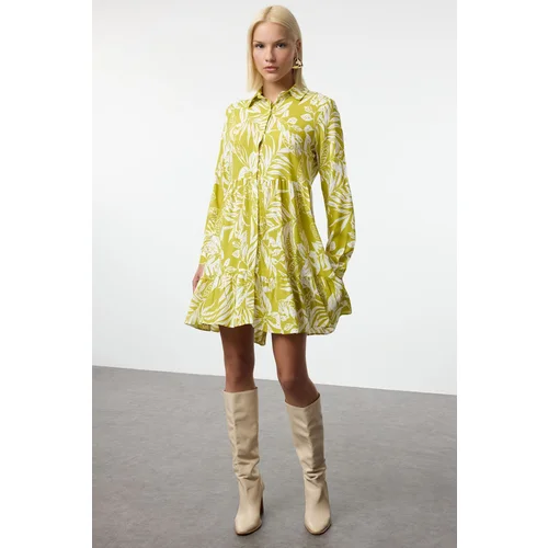 Trendyol Oil Green Floral Mini Woven Dress