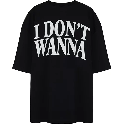 Trendyol Plus Size Black Men's Oversize Text Printed 100% Cotton Comfortable T-shirt