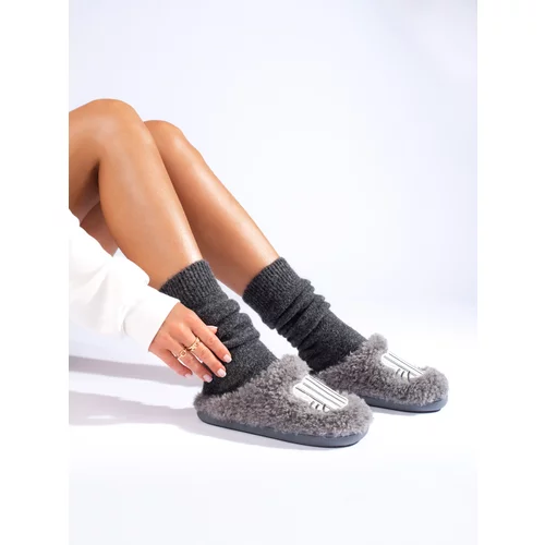 SHELOVET Women's gray fur slippers