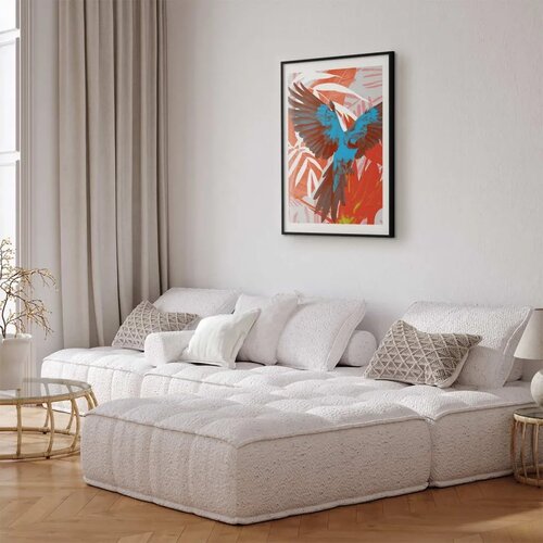  Plakat - Exotic Wings - parrot among abstract leaf patterns 29.7x42 Crni okvir s margom Slike