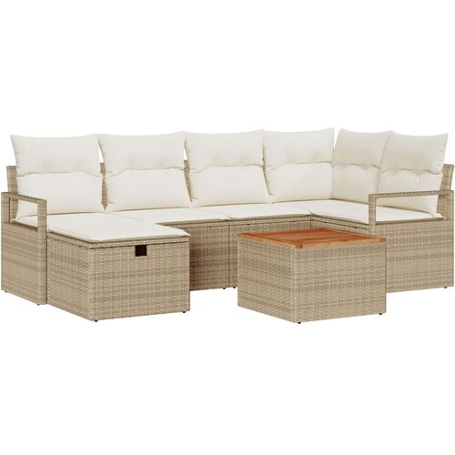  7-dijelni vrtni kauč set s jastucima bež poli ratan 2-sjedni vrtni kauč s jastucima bež poli ratan Slike