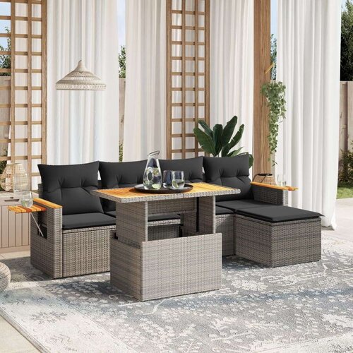VidaXL 6-dijelni set vrtnih sofa od poliratana s jastucima sivi Slike