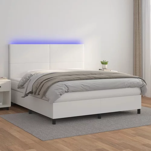 vidaXL Box spring postelja z vzmetnico LED bela 180x200 cm