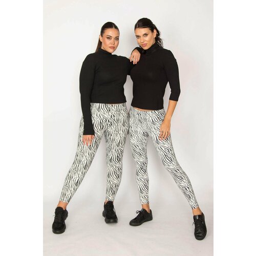 Şans Women's Plus Size Black Zebra Pattern Leggings Pants Slike