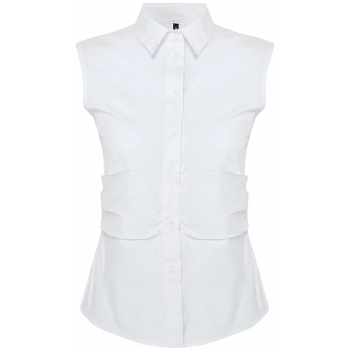 Trendyol Ecru Pleated Fitted Woven Shirt
