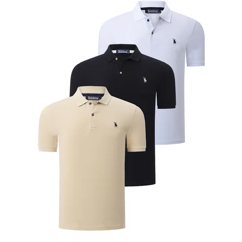 Dewberry TRIPLE SET T8561 MENS T-SHIRT-BLACK-WHITE-BEIGE