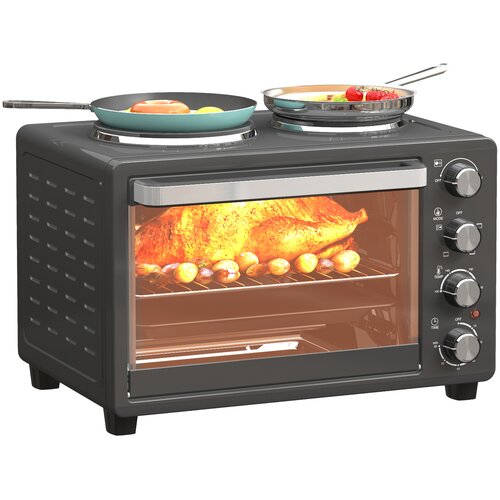 HOMCOM Mini pečica &ndash; nerjaveče jeklo, kaljeno steklo &ndash; 48,6 D x 36,3 &Scaron; x 33 V cm &ndash; črna, (5000242658) Cene