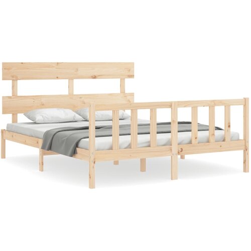 Maison Chic Posteljni Okvir - Dvoposteljna postelja z vzglavjem trden les, (22080370) Cene