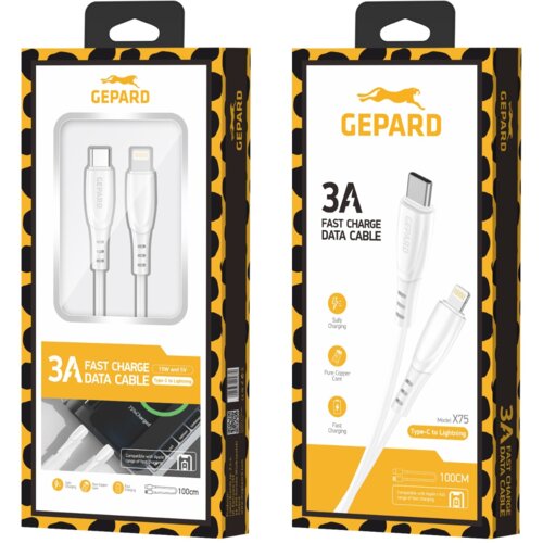 Gepard X75 podatkovni kabel (Quick Charge) 3.0A 15W Lightning na Type-C 1m bel Cene