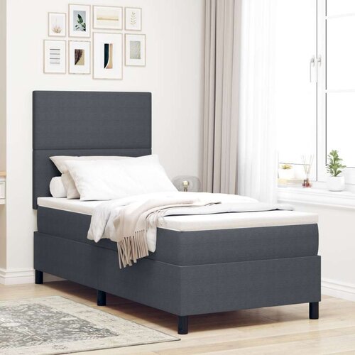  Postelja z vzmetnico temno siva 80x200 cm kordurojna tkanina, (22083529) Slike